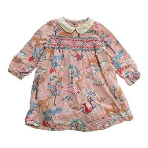 Baby Boden Pink Smocked Animal Print Dress 6-12m